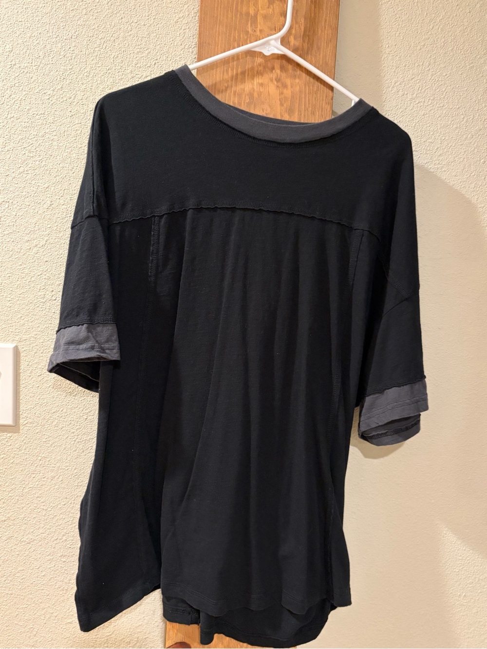 aerie Black Short Sleeve Layered-Look Tee with Gray Trim
